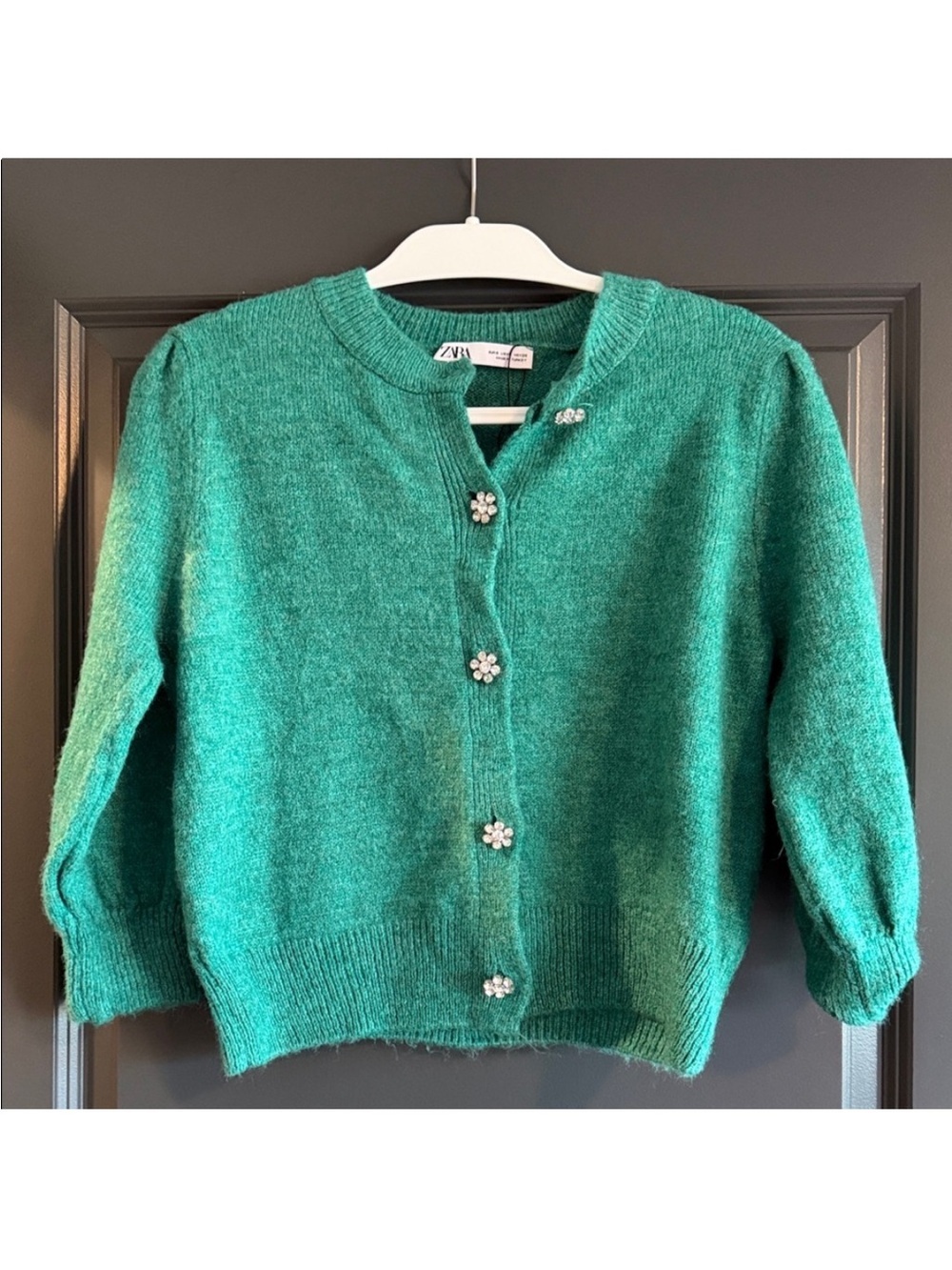 Zara Emerald Green Crystal Flower Button Cardigan